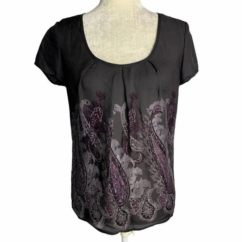 Banana Republic Silk Paisley Blouse XS Grey
